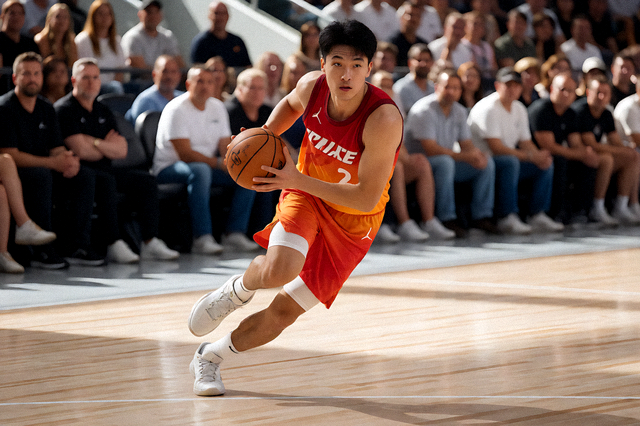 NBA比赛现场球员持球推进的赛场画面